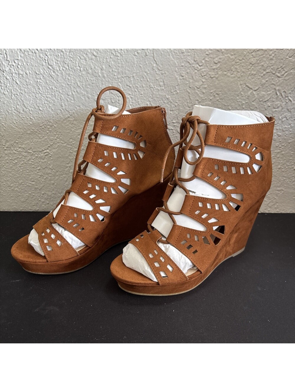 BAMBOO Parker Peep Toe Platform Wedge Sandals Size 6.5